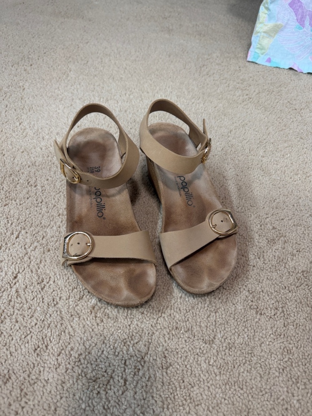 Papillio Beige Strap Sandals with Gold Buckles